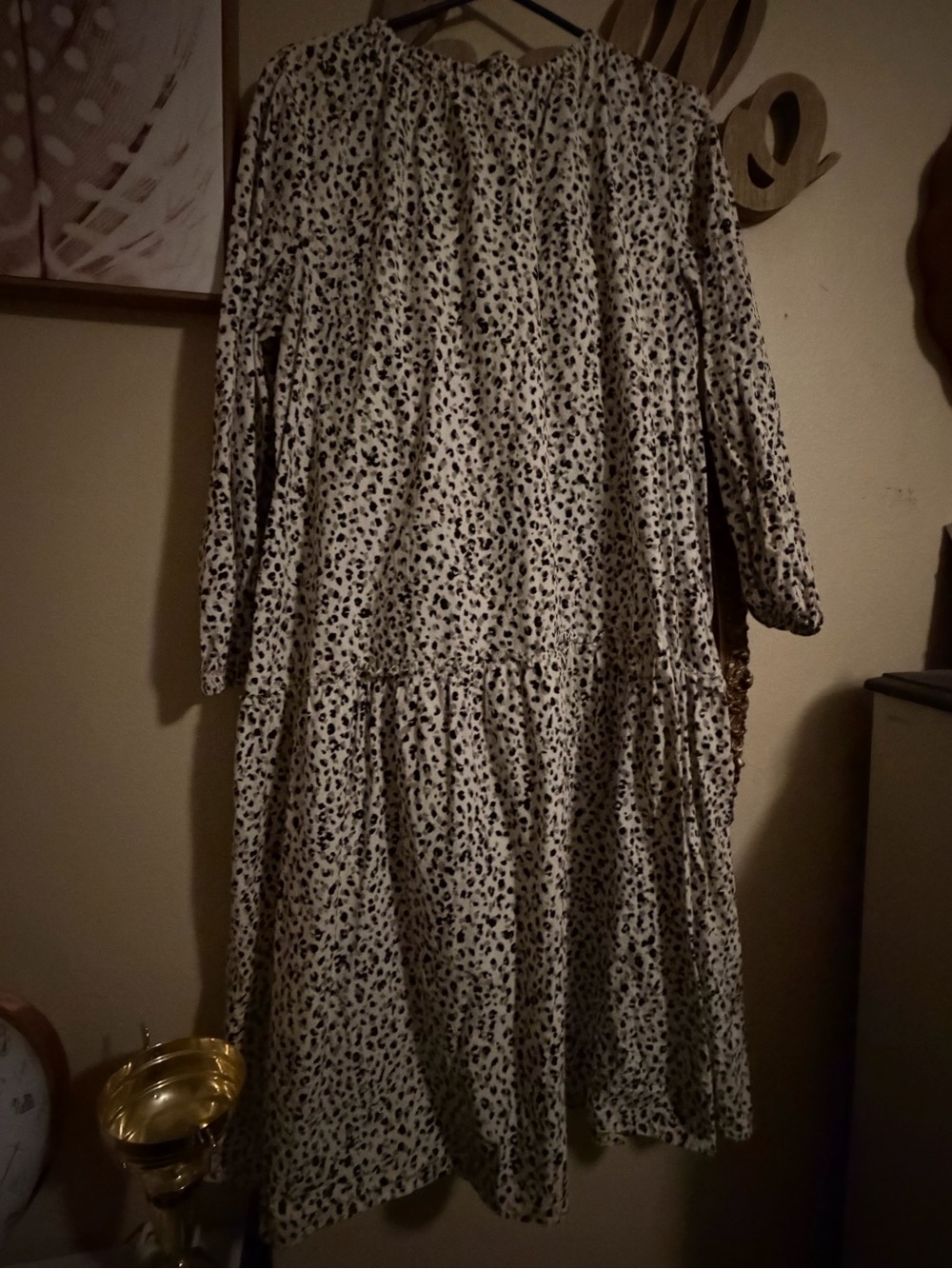 Target Long Sleeve Tiered Midi Dress - Cream with Black Spot Print